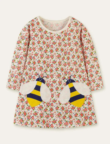 Bee Embroidery Floral Printed Dress - Mini Taylor